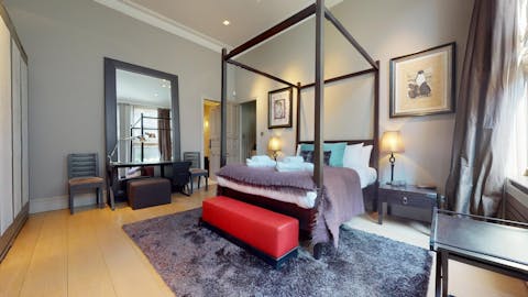 Get cosy in the four-poster bed after a long day walking around the city centre