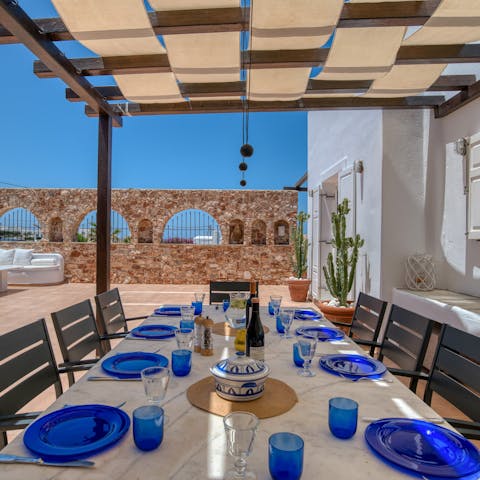 Dine alfresco with souvlaki and taramasalata on the outdoor table