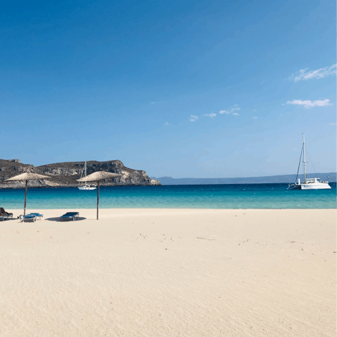 Walk for just a few seconds to the gorgeous beach of Paros