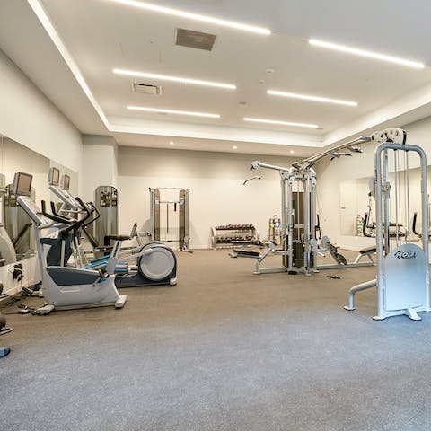 Work on your fitness routine at the residence's gym