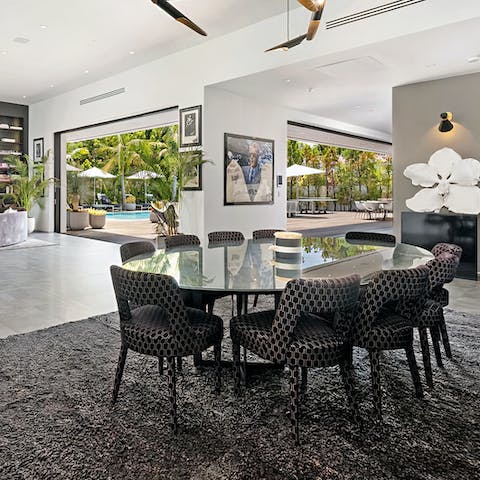 Dine inside and out with several different dining areas