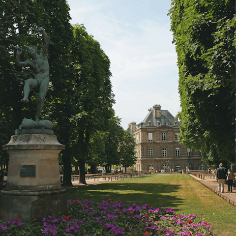 Enjoy the lush greenery of Luxembourg Gardens, a short walk away