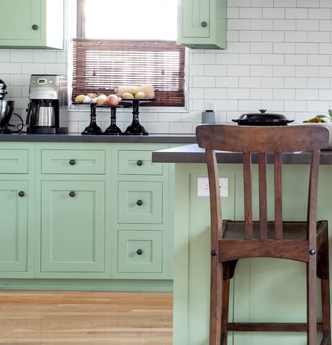 The mint color in the kitchen