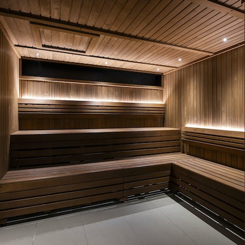 Relax and unwind in the building's shared sauna