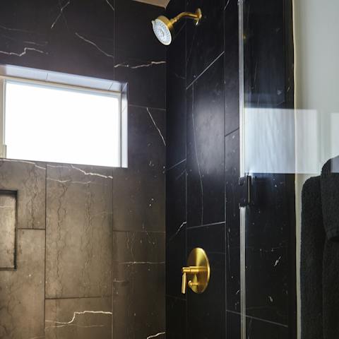 A black marble shower
