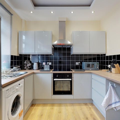 Take advantage of the fully equipped kitchen