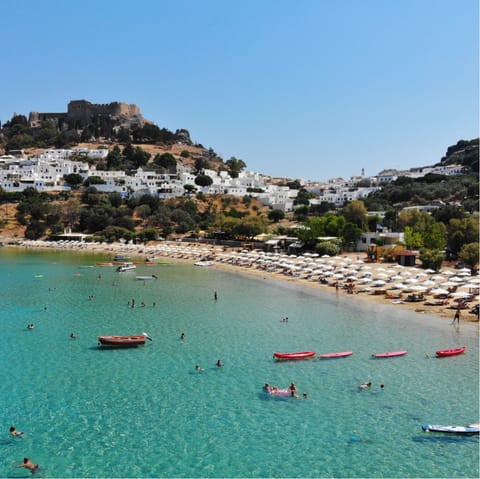 Explore pretty Lindos Town, 25 kilometres from this home