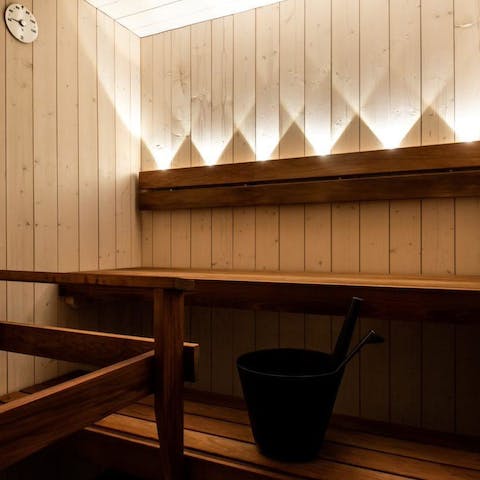 Relax in your sauna after a day of being out in the snow