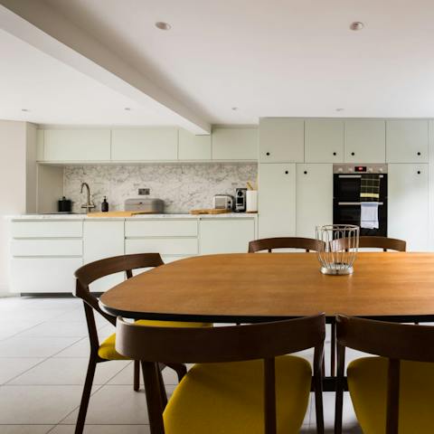 Sit down to a celebratory meal in the large, bright kitchen