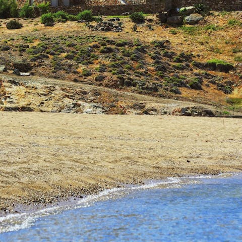 Walk two minutes down to Fokas Beach and relax on its golden sands