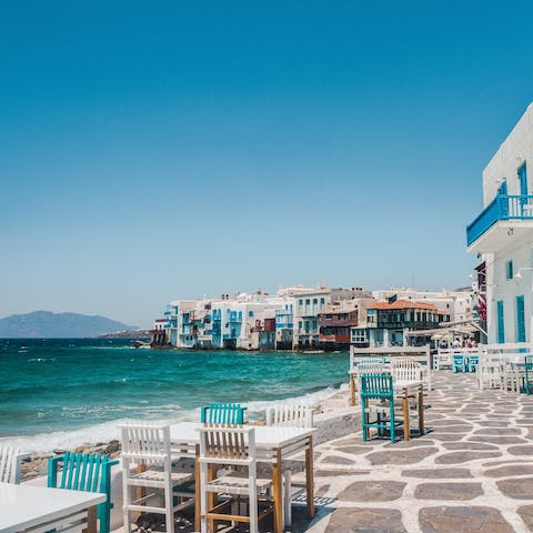 Explore sophisticated Mykonos Town, a twenty-five-minute drive away