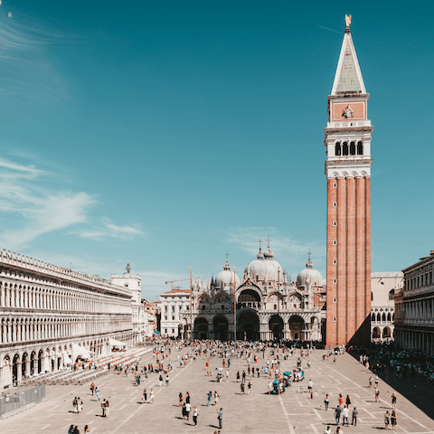 Stroll around St Mark's Square, just five minutes away by foot, and make sure to marvel at St Mark's Basilica