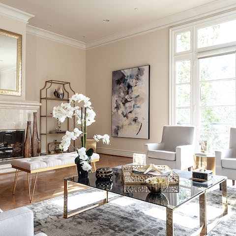 The high ceilings and luxe decor