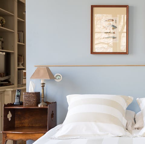 The eggshell blue bedroom