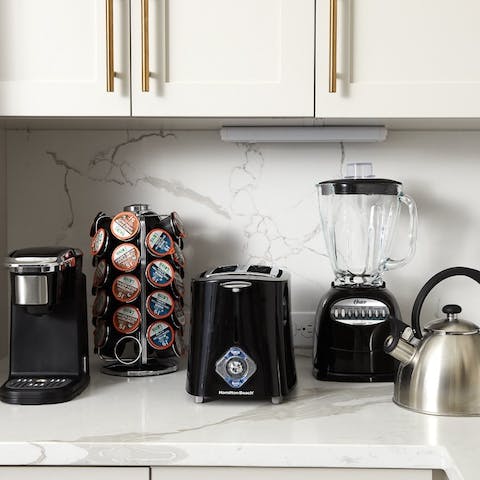 Fix a morning coffee or smoothie to enjoy on the balcony