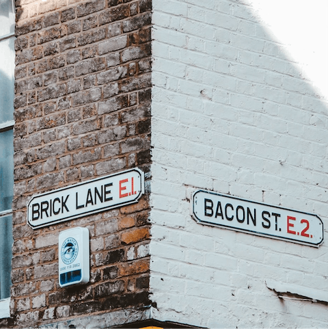 Visit the vintage shops and pop-up food stalls in Brick Lane, just over twenty minutes from home