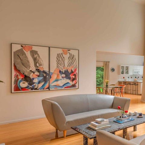 Admire the home's distinctive artworks