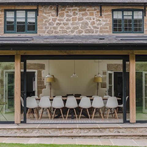 Gather the whole group for a meal in the garden room
