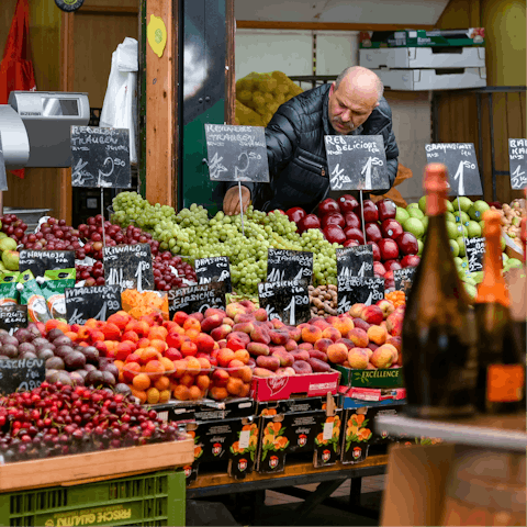 Peruse the stalls at Malton's monthly food market, a fifteen-minute walk away