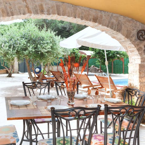 Enjoy a traditional country lunch on the shaded terrace 