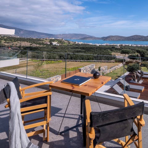 Wake up to views of the Mirabello Gulf with morning coffees on the balcony