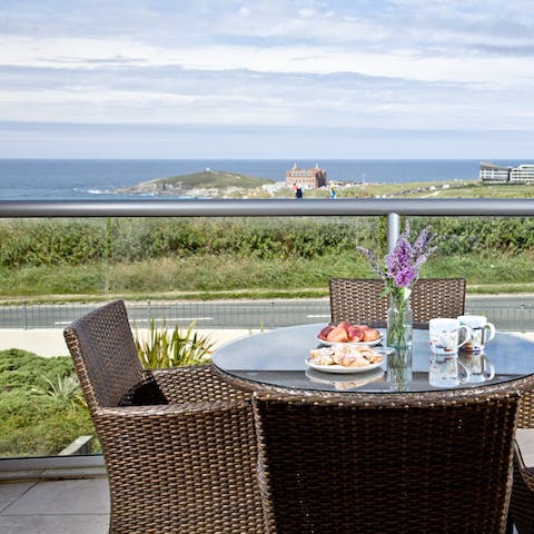 Dine on the private balcony in the fresh sea air, admiring the sweeping views over the headland