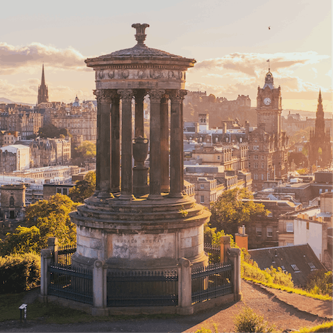 Take in stunning views over Edinburgh from Calton Hill, a fourteen-minute walk away
