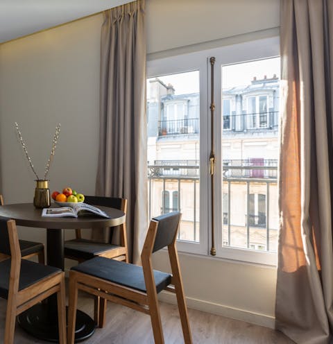 Tuck into fresh French pastries for breakfast with views of romantic Haussmann facades 