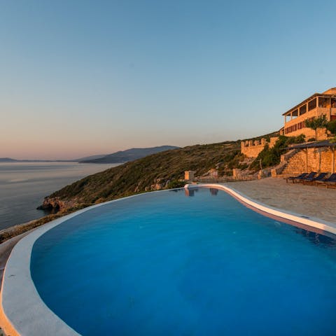 Slip into the private pool and watch the sunset from within the water