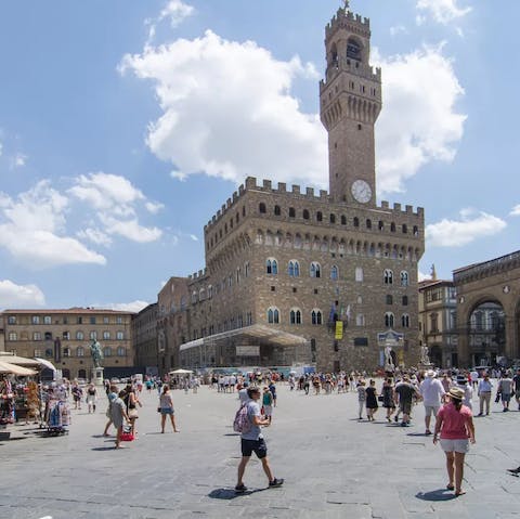 Stroll through Piazza della Signoria, ten minutes away on foot
