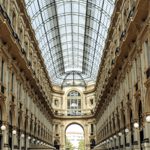 Hit the shops in Italy's oldest shopping gallery, just a ten-minute walk away