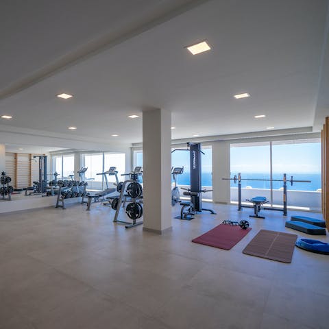 Bank a workout in the impressive shared gym with seaviews to boot
