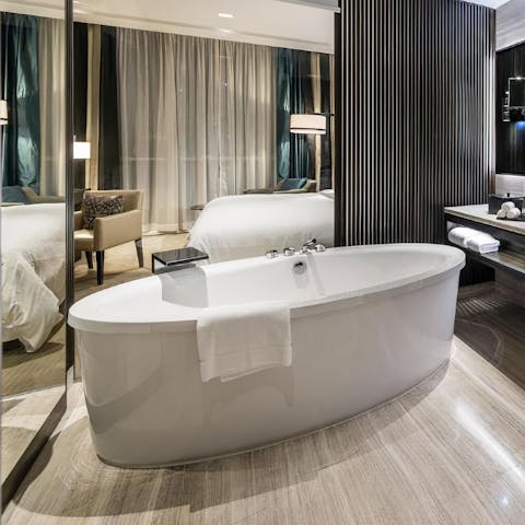 Pamper yourself with a relaxing soak in the sumptuous bath – or even better, arrange a day at the on-site spa