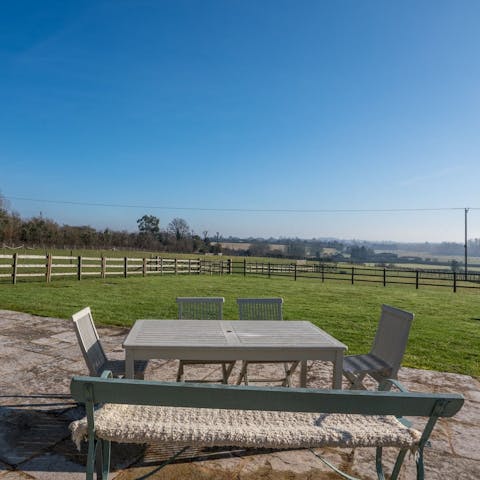 Make the most of blue skies and dine alfresco with pastoral views