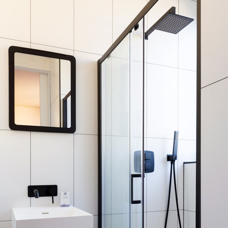 A sleek matte black shower room