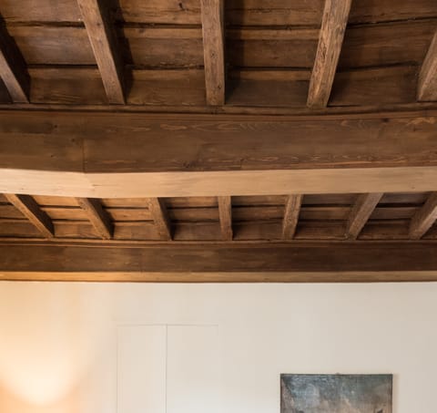 Exposed wooden beam ceilings
