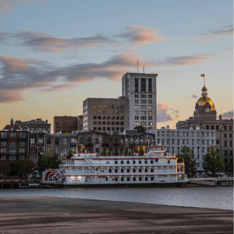 Explore Downtown Savannah, an eight-minute stroll from this home