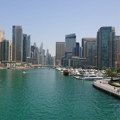 Head down to Dubai Marina and escape the city bustle, just a short drive away