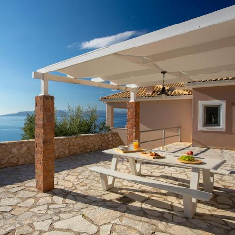 Enjoy breakfast on the covered terrace as the Greek sun warms your skin