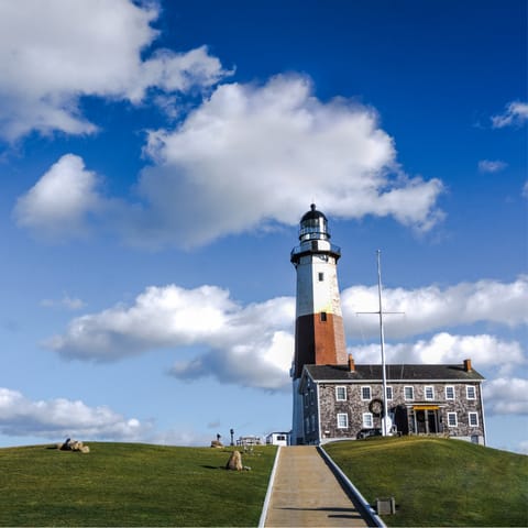 Visit the striking Montauk Point Lighthouse Museum, thirty minutes away by car