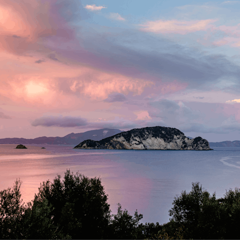 Admire views of Marathonissi – otherwise known as Turtle Island – from the terrace