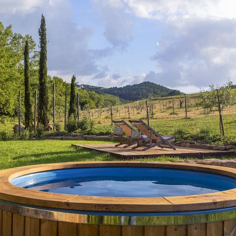 Catch the sun setting over the Tuscan countryside from the comfort of the hot tub