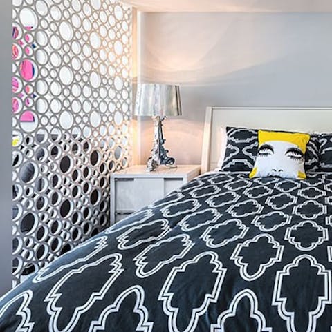 Enjoy sweet dreams after a busy day of shopping in Palm Springs in this funky bed