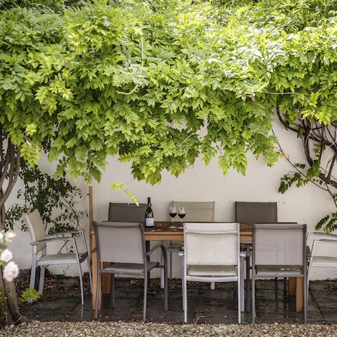 Pair Languedoc wine with a French feast at the alfresco dining area