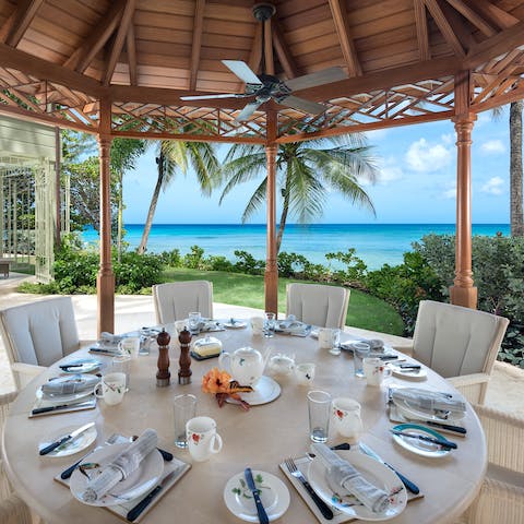 Dine with an ocean view under the shade of the gazebo