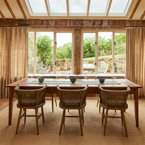 Admire the special architectural features, like the skylights above the light-filled dining space