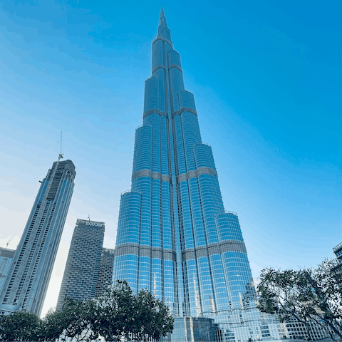 Visit the tallest building in the world, the Burj Khalifa, just 2.1 miles away
