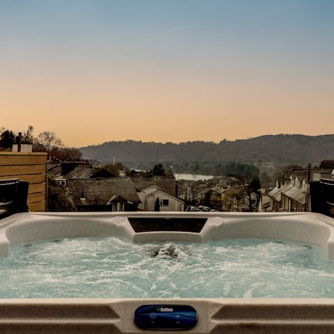 Sink into the hot tub for a relaxing soak session