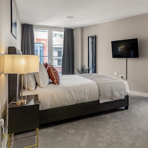 Draw the room-darkening curtains in the stylish bedrooms to bank a peaceful night's sleep