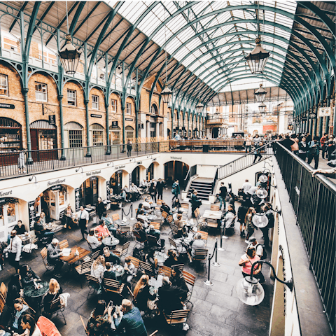 Follow the bustle down to Covent Garden’s vibrant Piazza, just three minutes from your door